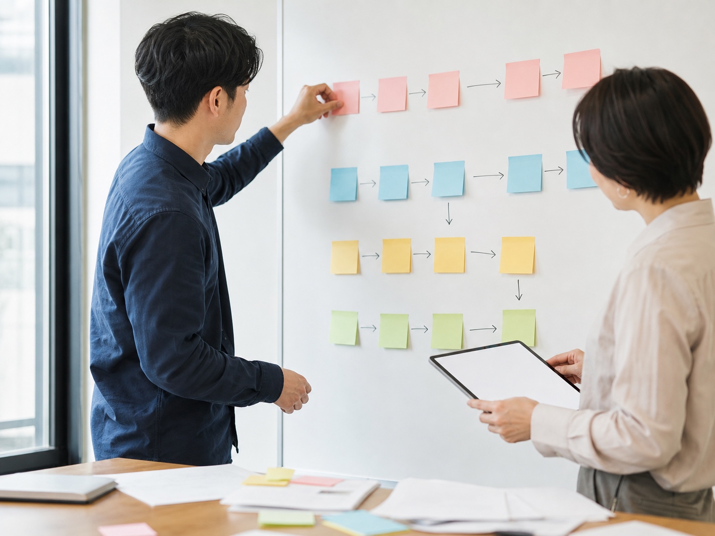 業務フローを整理する打ち合わせの様子